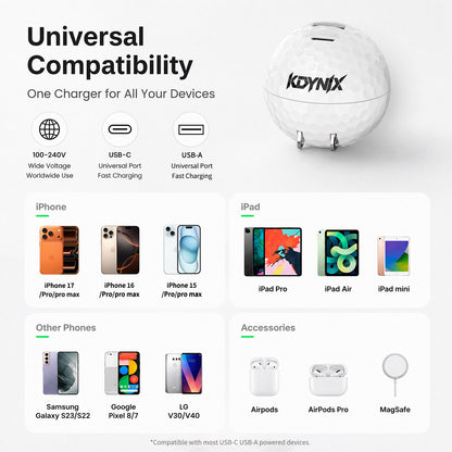 Ball-Shaped USB-C Wall Charger | 30W/45W Fast Charging Block for iPhone 17/16/15, Galaxy S25/S24, MacBook Pro/Air, iPad Pro