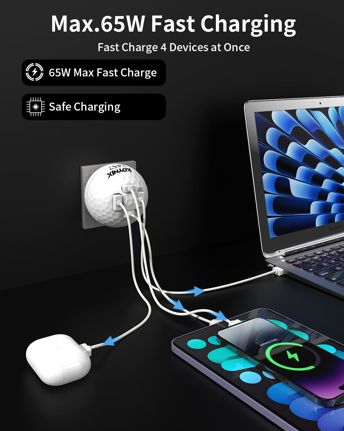 KDYNIX 65W 4-Port USB-C Wall Charger — Charge Everything, All at Once