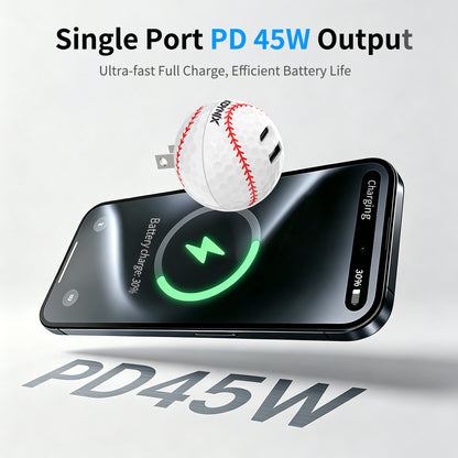 Ball-Shaped USB-C Wall Charger | 30W/45W Fast Charging Block for iPhone 17/16/15, Galaxy S25/S24, MacBook Pro/Air, iPad Pro