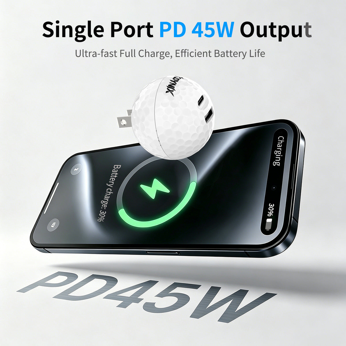 Ball-Shaped USB-C Wall Charger | 30W/45W Fast Charging Block for iPhone 17/16/15, Galaxy S25/S24, MacBook Pro/Air, iPad Pro